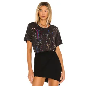 Michael Lauren Roman Boyfriend Tee in Onyx & Neon Splatter