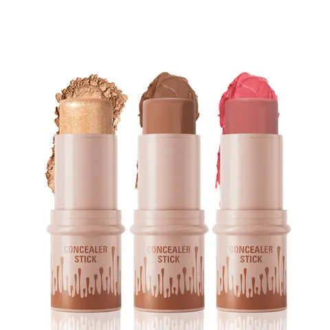 Long Lasting Concealer Stick,3 Pack Highlighter + Blush + Contour – Lightweight Waterproof Makeup Set for Natural Face Sculpting & Glow,Bronzer Makeup Durable,Facial Makeup Set for Women& Girls