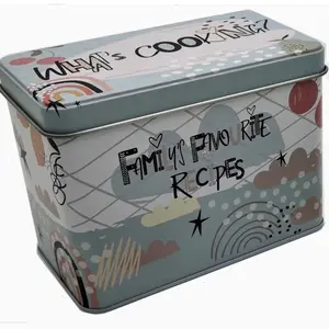 Metal Recipe Organizer Box, 71 PC Complete Set With Hinged Lid- Recipe box with cards, dividers, labels & decorative stickers, 50 4×6 recipe cards & 16 dividers set