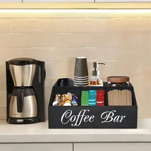 Wooden Coffee Bar Storage Box, Coffee Bar Organizer, Coffee Accessories Storage Rack, Kitchen Accessories, Home Organizer for Kitchen