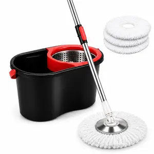 Spin Mop and Bucket with Wringer Set - 360° Rotating Floor Cleaning System with 3 Washable Microfiber Refills, 49.2" Adjustable Stainless Steel Handle - Professional Home Floor Mop for All Surfaces