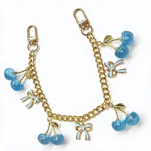 Blue Cherry Gold Color Accent Bag Chain Charms, Big & Small Cherry Handbag Charms, Chain Bag Accessory Cherry Purse Charms Chain Pink Cherry Bag Charm