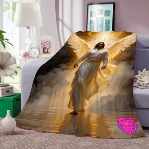 Angel Wings Flannel Blanket - Soft Warm Digital Print Plush, Suitable for Sofa, Bed, Travel, Camping, Living Room, Office, All Year Round - Polyester Knit, Modern Style, Sacred Design Decoration