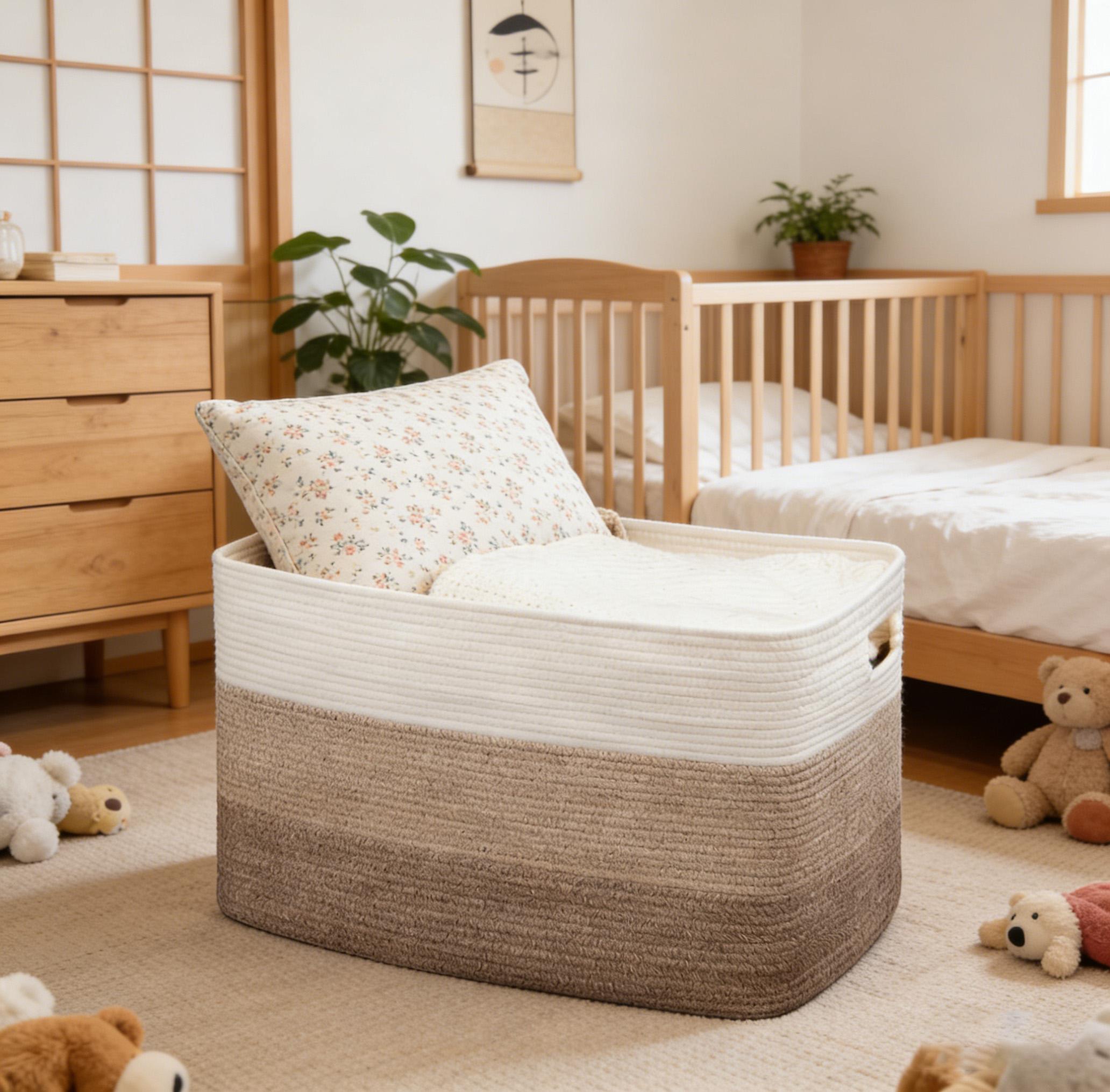 Large Blanket Basket, 21”X16”X12” Rectangle Woven Baskets Living Room Blanket Storage, With Handle Pillows, Blanket Organizing Area Dedicated Gradient Yellow Large Capacity Storage Basket