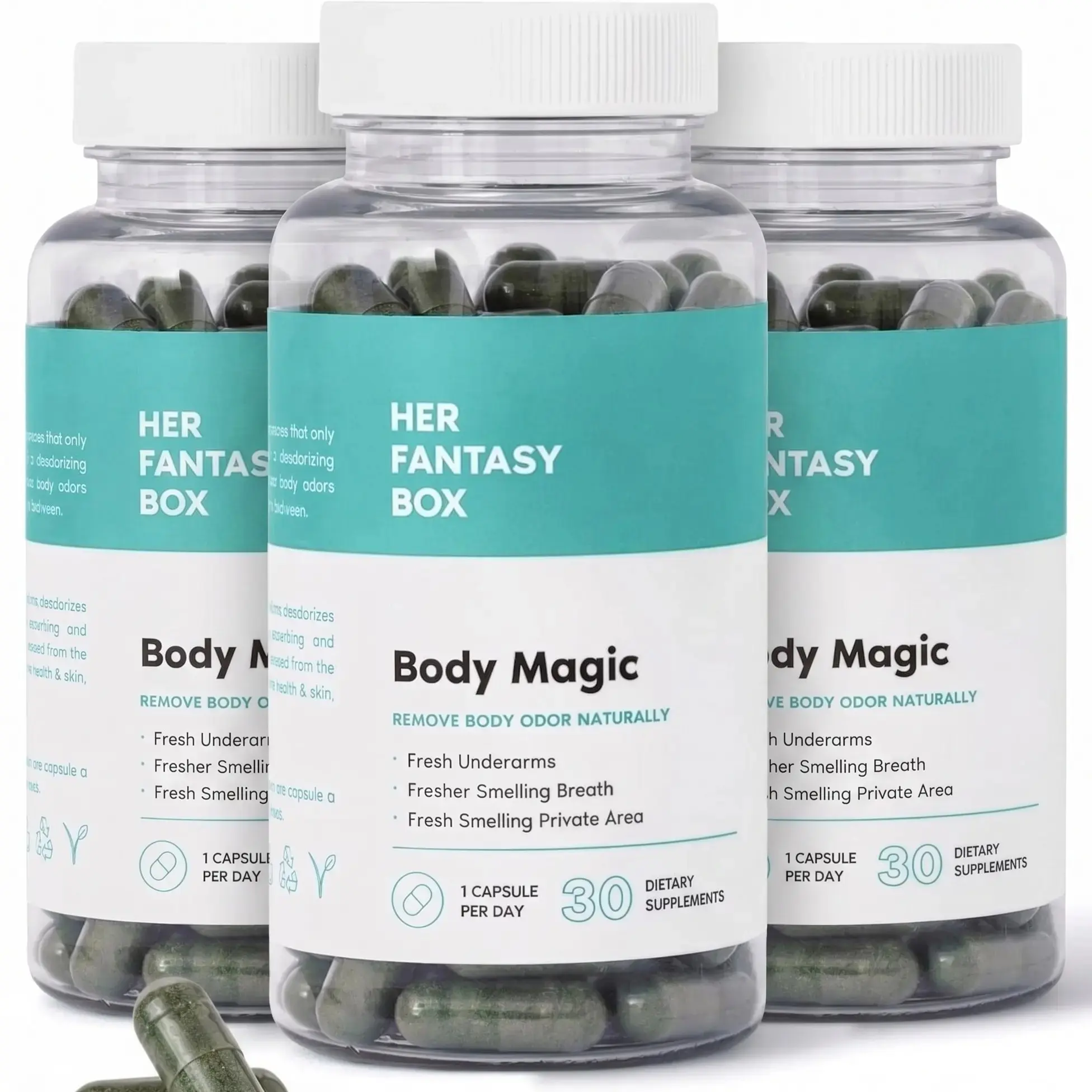 3 bottles of Body Magic Chlorophyll Capsules for Detox, Digestion, Gut Health, and Skin Support, Natural Energy Booster for Oily Skin