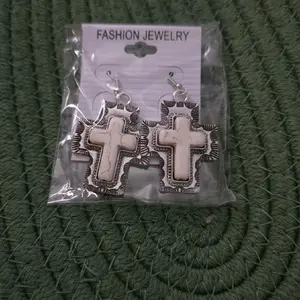 White Turquoise Cross Earrings