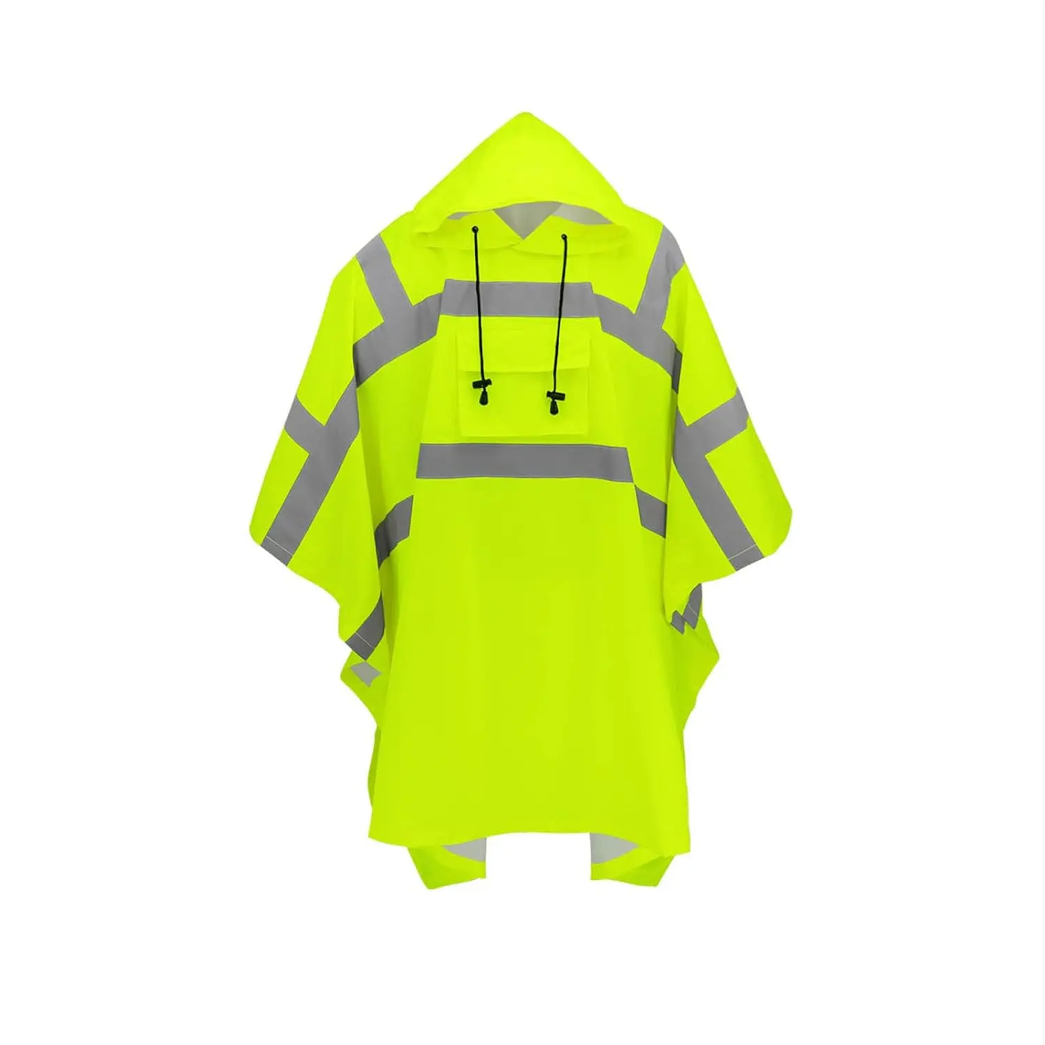 High Visibility Reflective Rain Poncho with Hood PVC Coated Polyester Oversized Rain Cover for Outdoor Work Travel