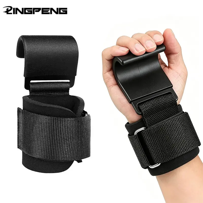 Weight Lifting Hook Grips with Wrist Wraps, Heavy-Duty Gym Fitness Hook Wrist Straps, Deadlift Straps for Weightlifting, Pull-Ups and Powerlifting, Workout Accessories Training Attachments for Women & Men, Fitness Exercise Accessories