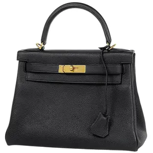 Pre-owned Hermas togo Shoulder Bags Hermès Kelly 28 stamp K 2025 HSS Retourne Black with Blue Piping Gold Hardware 4000019725808