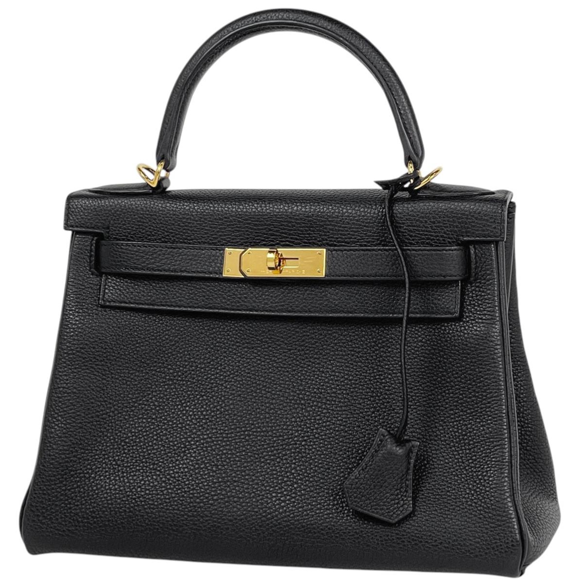 Pre-owned Hermas togo Shoulder Bags Hermès Kelly 28 stamp K 2025 HSS Retourne Black with Blue Piping Gold Hardware 4000019725808