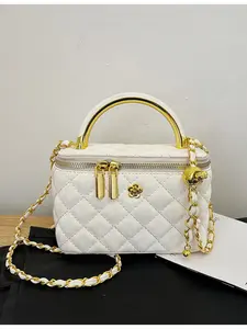 Elegant Checkered Box Bag, Versatile Large Capacity Shoulder Crossbody Bag, Unique Texture Chain Bag, Stylish Daily Use, Classic Shoulder Bag