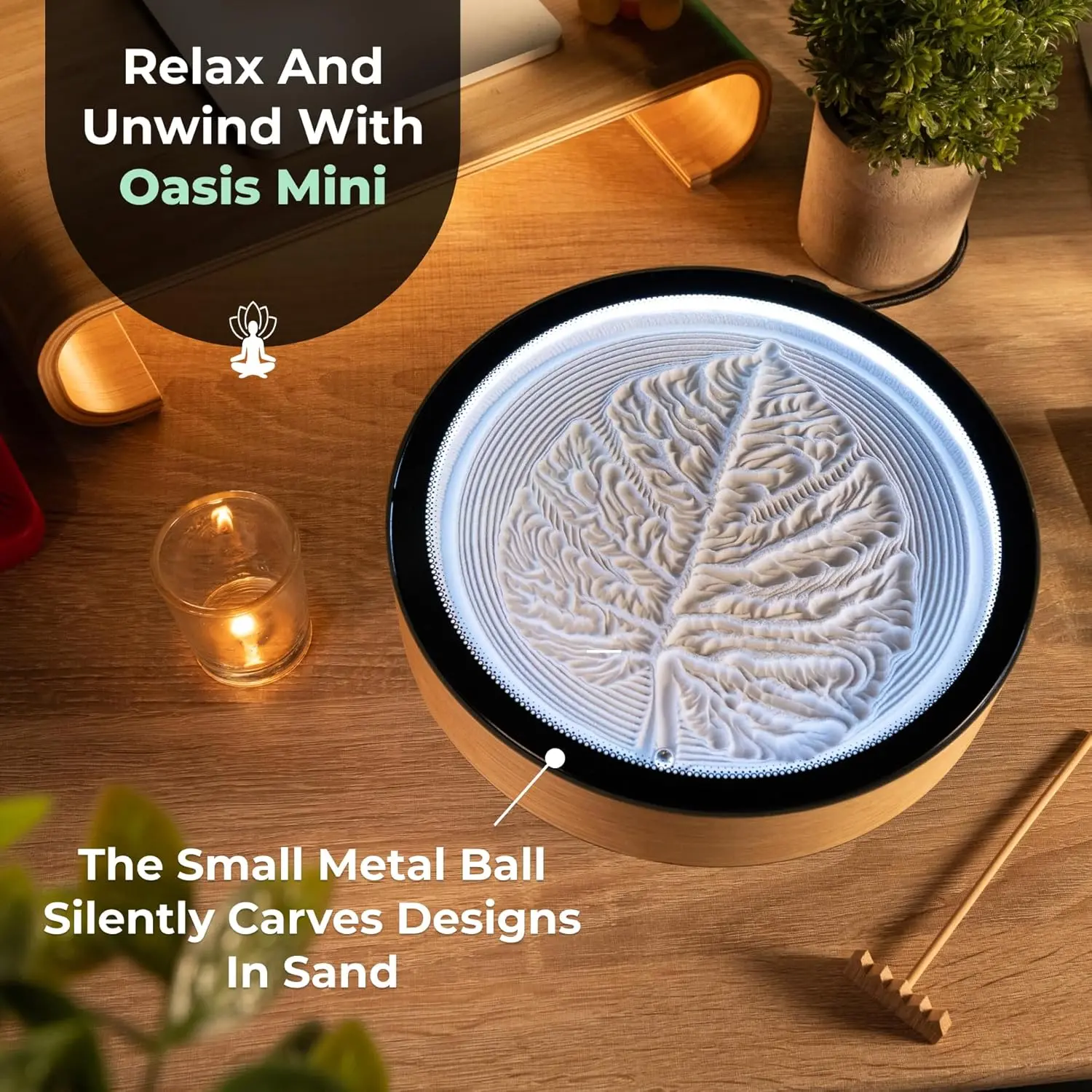 Oasis Mini Kinetic Sand Art, Real Bamboo, Zen Stress Relief, iOS