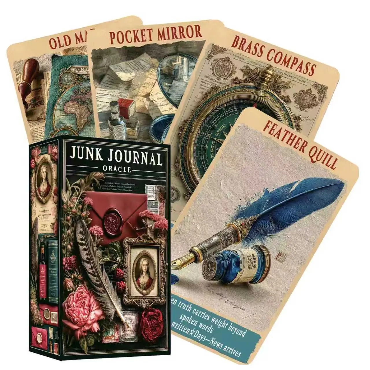 Junk Journal Oracle Cards, Tarot Cards, 78-Card Vintage Ephemera Oracle Deck with Yes No and Timing Guidance, Beginner Friendly Intuitive Cards for Hidden Messages, Daily Readings, Journaling and Self Reflection