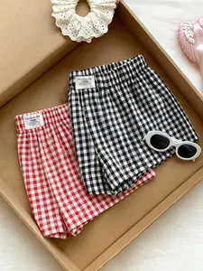 2 Pcs Plaid Shorts for Women, Loose-Fit Casual Shorts with Elastic Waist, Retro Street Style, Fashion Summer, Classic Plaid Pattern
