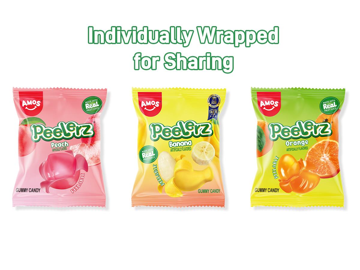 Amos Peelerz Assorted Gummy  608g Peelable Fruit Gummies with Hawaiian Flavors: Mango, Lychee, Pineapple, 24 Shareable Packs , Perfect Candy black to school Sweet