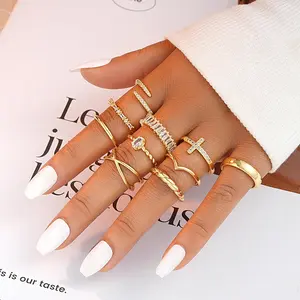 10PCS 14K Gold Plated Rings Set for Women, Dainty Stackable Knuckle Rings Non-Tarnish, Minimalist Thin Ring Pack Size 6-10, Trendy Gold Jewelry Gift for Her, Viral Aesthetic Rings, Bridal Party Stacking Rings, Valentine's Day Gift