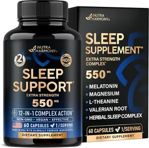 Sleeping Pills for Adults 550mg - Melatonin 3mg | Valerian Root for Sleep | L-Theanine | Magnesium - Natural Sleep Aid Supplement - Non-Habit Forming Rest Support - Made in USA - 1/day, 2 Month Supply