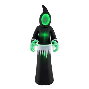 COSTWAY - 8 Feet Giant Halloween Inflatable Ghost with Built-in LED Lights and Mirror Face