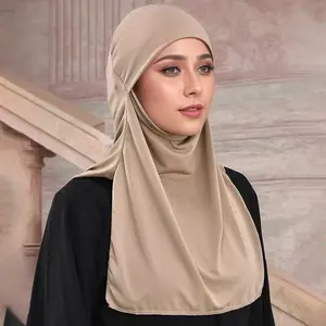 1pc Beige Instant Hijab - Soft & Stylish Pullover Headscarf for Women, Perfect for Casual Wear, All Seasons & Ramadan, Machine Washable Polyester Fabric, Hijab Scarf