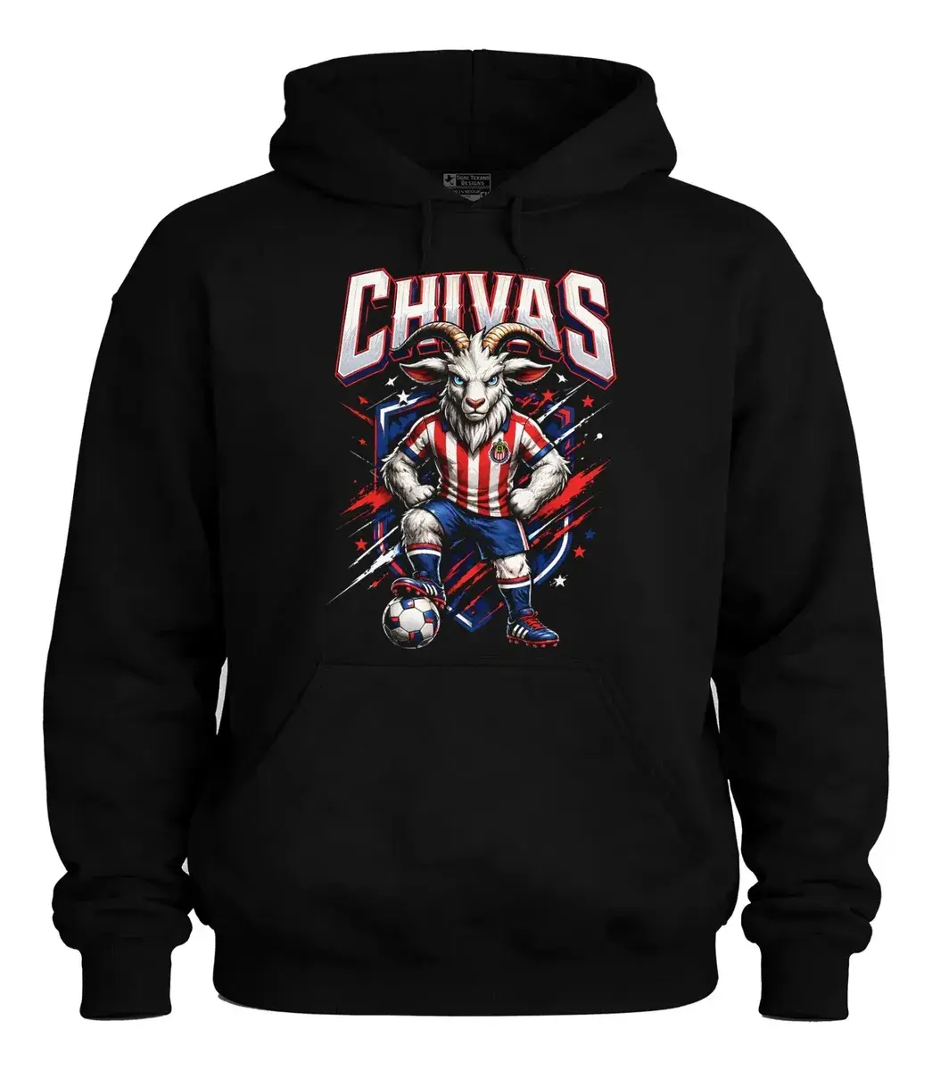 Chivas Guadalajara Soccer Hoodie, Mexican Football Fan Pullover, Rebaño Sagrado Goat Graphic Hoodie, Vintage Streetwear Sweatshirt, Soccer Supporter Gift for Men & Women