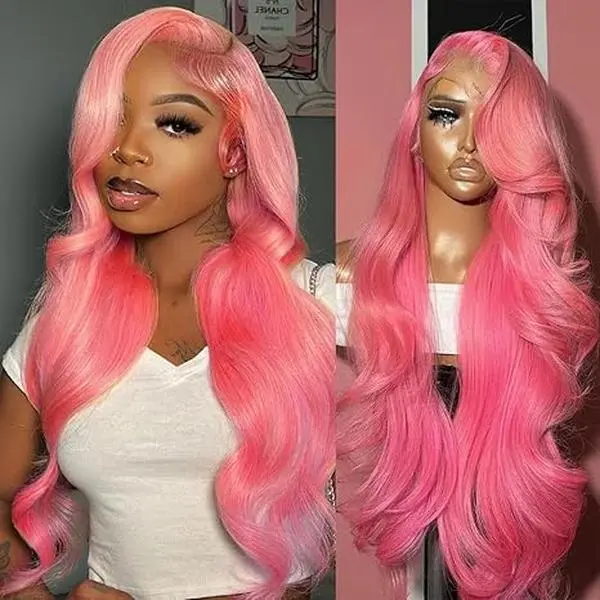 GK Pink Lace Front Wigs Human Hair 13x6 HD Wigs For Women 180% Density Hot Pink Lace Frontal Wig Body Wave Colored Pre Plucked Glueless 22 Inch