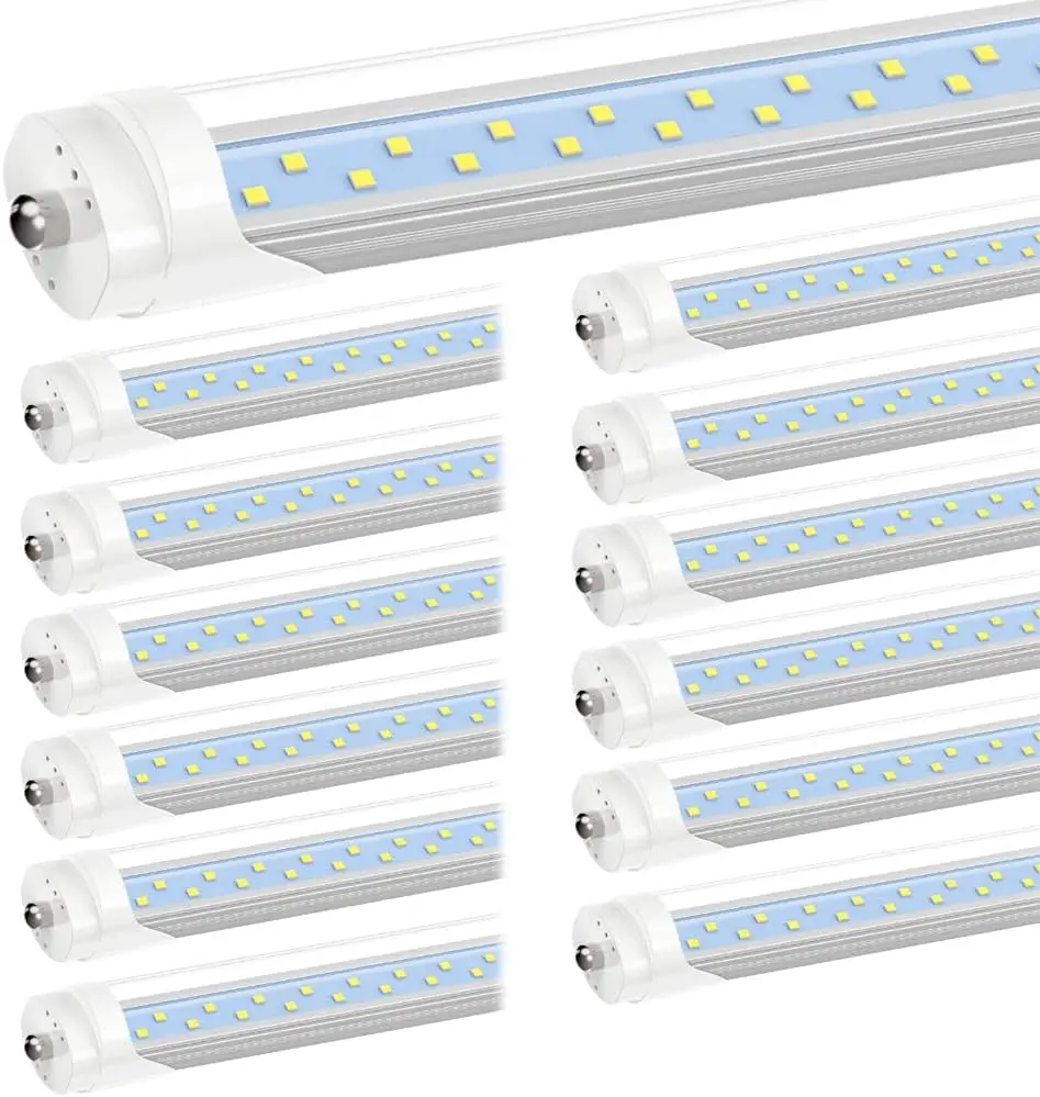 GE 8FT Aluminum LED Tubes, Single Pin FA8 Base, 50W (130W Equiv.), 5000K Daylight, 6000LM, 96'' T8/T10/T12 Ballast Bypass, ETL Listed Energy Saving Device, 12-Pack Linkable Fluorescent Replacement for Office & Kitchen Lighting