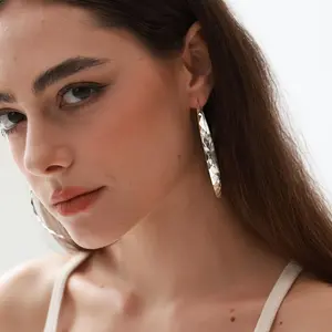70mm Chunky Faceted Hoop Earrings for Women – Hypoallergenic S925 Silver Post & Spring Clip, Silver Plated Gradient Large Hoops for Sensitive Ears, Funky Unique Jewellery