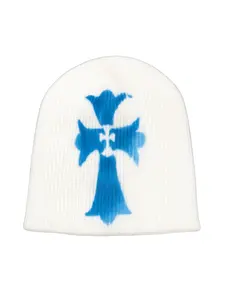 Gothic Cross Knit Hat, Options, 3D Embossed Design, Soft Skin-Friendly, Fall Winter Streetwear Essential, Y2K Style