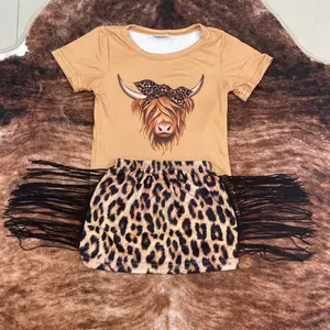 toddler girl clothes highland cow girl summer shorts set leopard  clothing set skirt outfit two-piece set