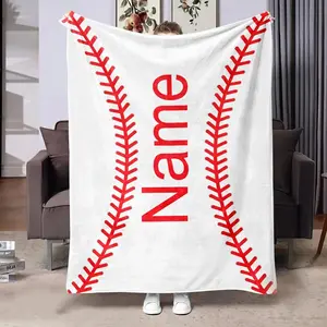 Custom Baseball Blanket Personalized Name Text Design - Sports Enthusiast Baseball Pattern, Hypoallergenic All-Season Throw, Machine Washable, Knitted Digital Print, 100% Polyester, Ideal for Backpacking & Camping