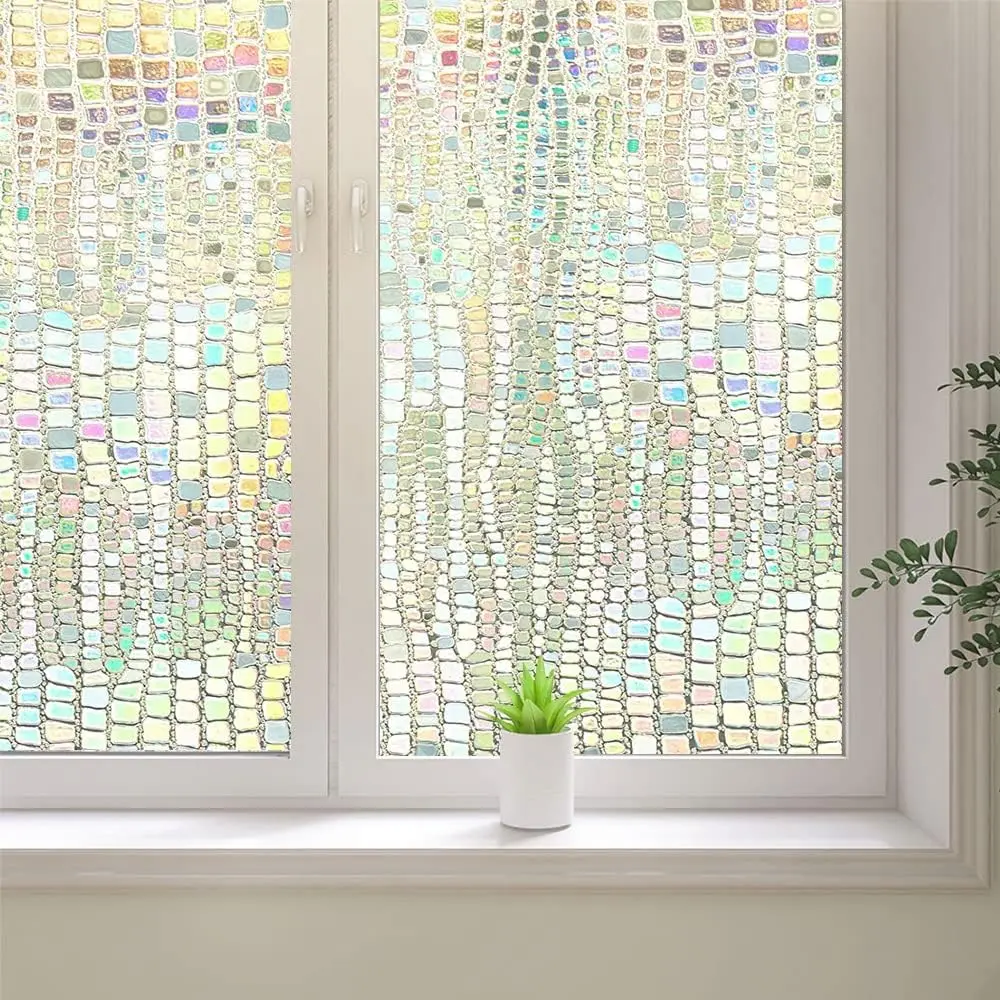 3D Rainbow Window Film, Frosted  Glass Window Film, Vinyl Decorative Window Decals, Anti-UV Static Clings No-Glue Removable Window Sticker for Home Living Room (35.4 x 78.7 inch)