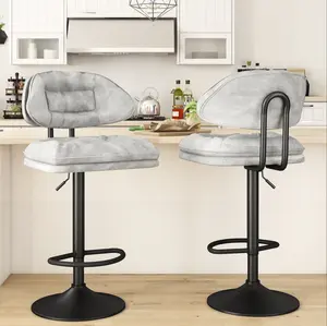 AWQM Set of 2 Modern Bar Stools, Ergonomic Upholstered with Back, Adjustable Swivel Counter Stools for Kitchen Island
