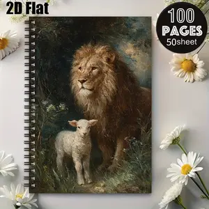 1pc Lion and Lamb Spiral Notebook 5.7x8.26inch, Premium Lined Pages, Durable Coil Binding, Perfect for Daily Journaling, Bible Study Notes, Easter Gift, Christian Inspirational Notebook, Kids Story Writing, Church Event Souvenir, Religious School