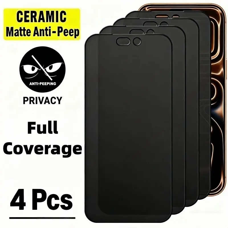4-Pack Matte Privacy Ceramic Screen Protector, Compatible with iPhone 17-11, X-XR, Anti-Scratch, Durable, Oil-Resistant, Face ID Support