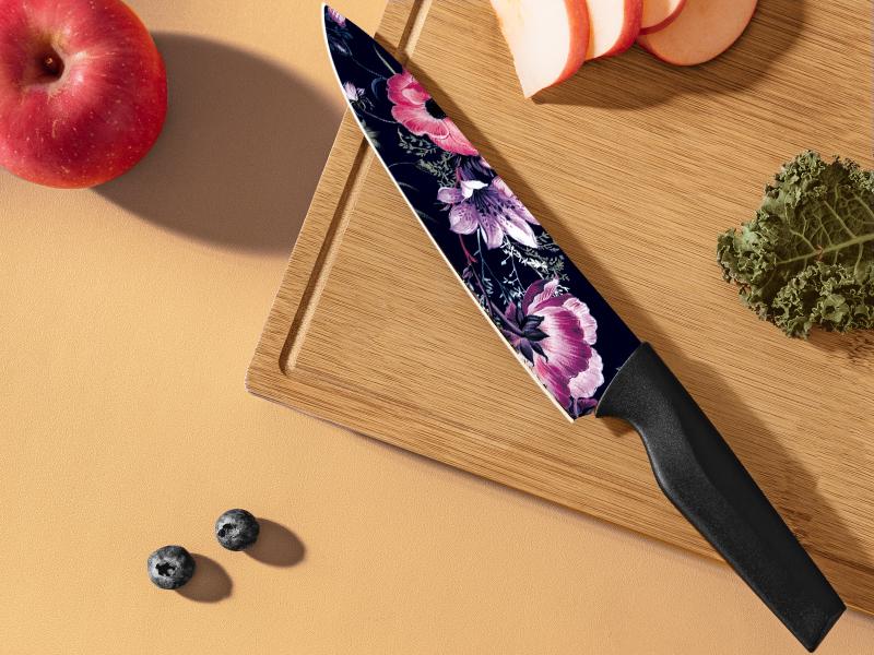 Astercook Knife Set - Colorful 6 Rust Resistant Coated Stainless Steel Kitchen Knives with 6 Edge Guards, Ergonomic Chef's Knife Modern Cutting Block