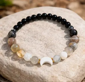 Protection Crystal Moon Charm Moonstone Labradorite Stone Bracelet Jewelry