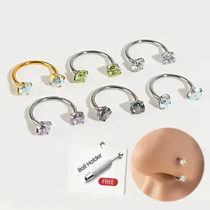18G/20G Titanium Horseshoe Nose Ring G23 (Free Ball Holder Tool) Helix Daith Septum Hoop Earrings Piercing Titanium Jewelry Zircon 7mm Aurora