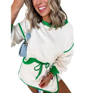 Women's St. St. Patrick’s Day loose winter long-sleeve pullover and lace-up waist skirt set, suitable for fashionable occasions GARMENTARY