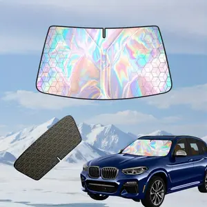 Titanium Silvery Laser Car Sunshade - 5-Layer Foldable Front Windshield Heat Blocker with Diamond Design, Universal Fit for Vehicles