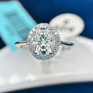 2.22 CT Oval Moissanite Ring – VVS D Color – Halo Setting – Sterling Silver – Size 8 – Ethically Sourced – Brilliant Sparkle – Ships Fast from Tennessee – Gift-Ready Box – Engagement, Anniversary, Everyday Luxury – Retails $599 – Limited Stock