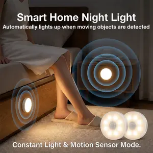 Portable Motion-Sensor Light, 8 LEDs Smart Motion Sensor Ninght Lihgt, Indoor USB Rechargeable Automatic LED Lights for Stair, Closet, Hallway,Bed Room