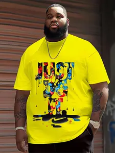 Men's Plus Size Art Graffiti Print Fitted T-Shirt, Streetwear, Soft Breathable Fabric, All-Season Comfort, Fashion New Trend Top