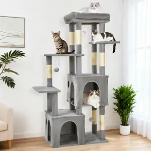 61" Multi-Level Cat Tree for Indoor Cats, Heavy-Duty Tower for Large Adult & Maine Coon Cats with Oversized Perch, Dual Condos, Natural Sisal Scratching Posts & Play Toys