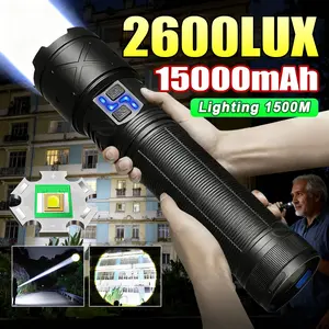 Heavy duty high power LED flashlight, 15000mAH rechargeable bright torch, variable zoom ultra bright handheld flashlight, High Lumen Flashlights, High Lumens Flashlight, suitable for outdoor walking, patrolling, and emergency lighting