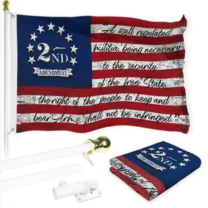 G128 Combo Pack: 6 Ft Tangle Free Aluminum Spinning Flagpole (White) & 2nd Amendment  3x5 Ft, LiteWeave Pro Series Printed 150D Polyester | Pole with Flag Included