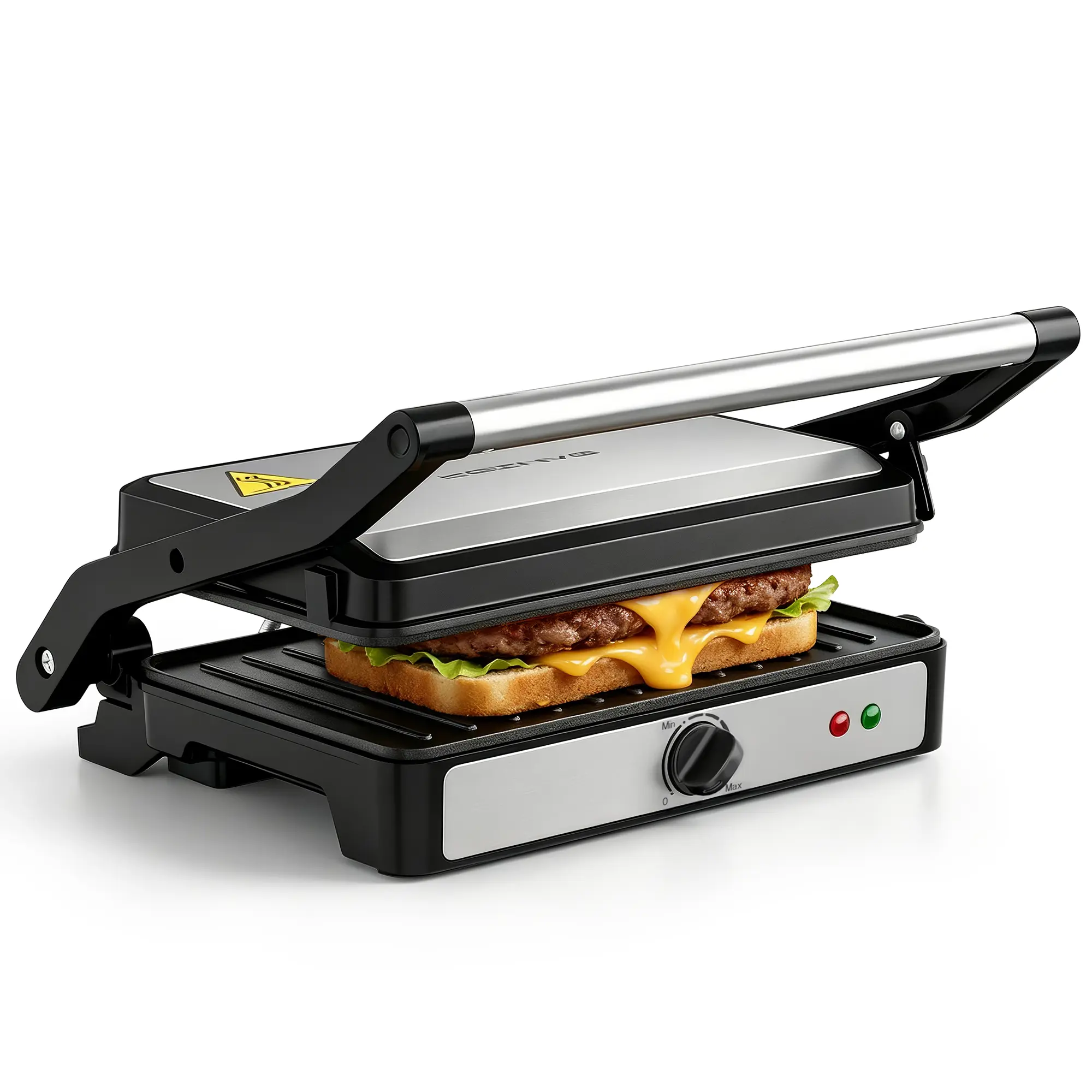 KEINVE Portable Electric Panini Press Grill & Sandwich Maker, 900W Fast Heating Adjustable Compact Model with Temperature Control, 180° Flat Open Non-Stick Double-Sided Griddle, 9.2x5.8in Plates for Heating on Both Sides, Steak, Burgers