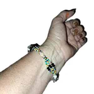 Gemstone Bracelet with Colorful Skull Beads and Black Cord Unisex Trendy Jewellery Accessories for Casual Wear