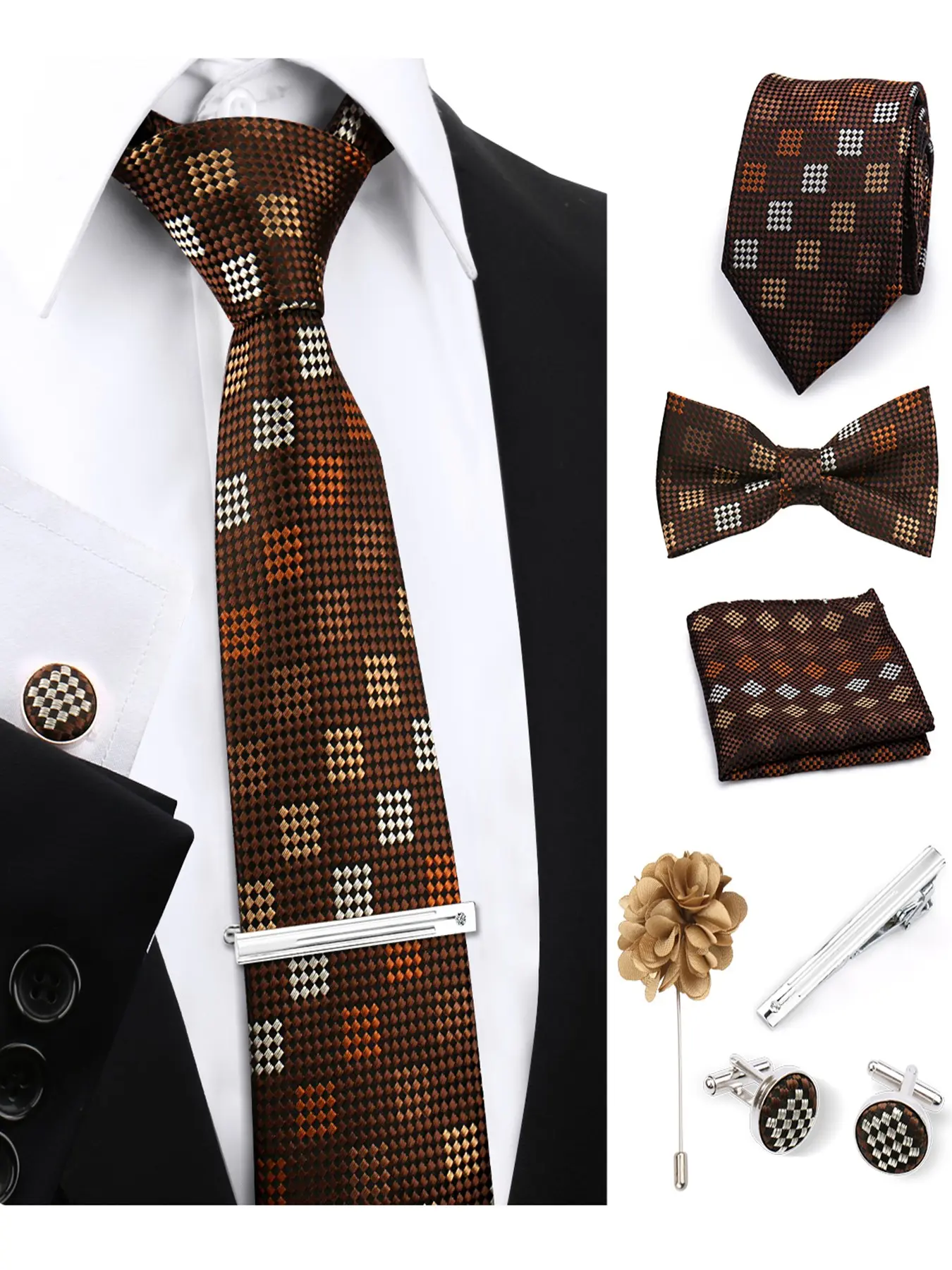 6-Piece Tie Set, Multiple Fashion Styles, Casual Elegant Tie, Striped Plaid Designer Ties, Men's Wedding Host Formal Accessories, Trendy Neckwear Collection, Plaid Print Tie