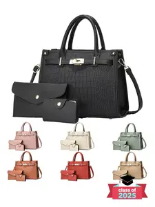 Women's Fashionable Crocodile Embossed Handbag, Large Capacity Shoulder Crossbody Bag, Stylish Handbag for Everyday Use, Fashionable Purse Handbag