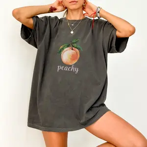 Peach T-Shirt, Vintage Graphic Fruit Shirt, Aesthetic Fruit Shirt, Boho Shirt, Fruit Tee, Peach Shirt, Peach Graphic T-Shirt Gift For Women Casual Top